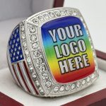 SQUARE ADD YOUR LOGO RING --- SILVER BODY, CLEAR STONES (Item #58-225)