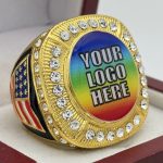 ROUND ADD YOUR LOGO RING --- GOLD BODY, CLEAR STONES (Item #58-216)