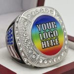 ROUND ADD YOUR LOGO RING --- SILVER BODY, CLEAR STONES (Item #58-213)