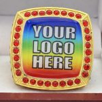 SQUARE ADD YOUR LOGO RING --- GOLD BODY, RED STONES (Item #58-224) - Image 3