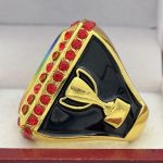 SQUARE ADD YOUR LOGO RING --- GOLD BODY, RED STONES (Item #58-224) - Image 2