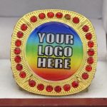 ROUND ADD YOUR LOGO RING --- GOLD BODY, RED STONES (Item #58-212) - Image 3