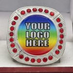 ROUND ADD YOUR LOGO RING --- SILVER BODY, RED STONES (Item #58-209) - Image 3