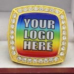 SQUARE ADD YOUR LOGO RING --- GOLD BODY, CLEAR STONES (Item #58-228) - Image 3