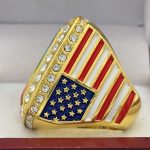 SQUARE ADD YOUR LOGO RING --- GOLD BODY, CLEAR STONES (Item #58-228) - Image 2