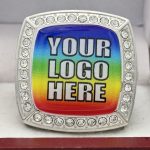 SQUARE ADD YOUR LOGO RING --- SILVER BODY, CLEAR STONES (Item #58-225) - Image 3