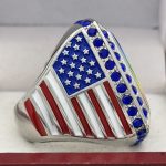 SQUARE ADD YOUR LOGO RING --- SILVER BODY, BLUE STONES (Item #58-229) - Image 4