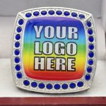 SQUARE ADD YOUR LOGO RING --- SILVER BODY, BLUE STONES (Item #58-229) - Image 3