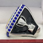 SQUARE ADD YOUR LOGO RING --- SILVER BODY, BLUE STONES (Item #58-229) - Image 2