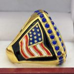 ROUND ADD YOUR LOGO RING --- GOLD BODY, BLUE STONES (Item #58-220) - Image 4