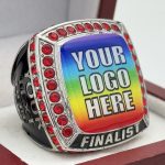 SQUARE ADD YOUR LOGO FINALIST RING --- SILVER BODY, RED STONES, 2 ENGRAVABLE SIDES (Item #58-173)