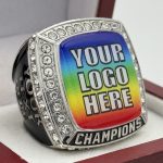 SQUARE ADD YOUR LOGO CHAMPION RING --- SILVER BODY, CLEAR STONES, 2 ENGRAVABLE SIDES (Item #59-180)