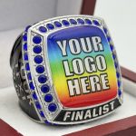 SQUARE ADD YOUR LOGO FINALIST RING --- SILVER BODY, BLUE STONES, 2 ENGRAVABLE SIDES (Item #58-181)