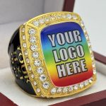 SQUARE ADD YOUR LOGO RING --- GOLD BODY, CLEAR STONES, 2 ENGRAVABLE SIDES (Item #58-204)