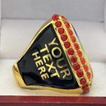 SQUARE ADD YOUR LOGO CHAMPION RING --- GOLD BODY, RED STONES, 2 ENGRAVABLE SIDES (Item #58-176) - Image 4