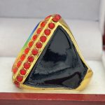 SQUARE ADD YOUR LOGO CHAMPION RING --- GOLD BODY, RED STONES, 2 ENGRAVABLE SIDES (Item #58-176) - Image 2