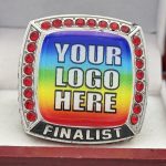 SQUARE ADD YOUR LOGO FINALIST RING --- SILVER BODY, RED STONES, 2 ENGRAVABLE SIDES (Item #58-173) - Image 3