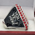 SQUARE ADD YOUR LOGO CHAMPION RING --- SILVER BODY, RED STONES, 2 ENGRAVABLE SIDES (Item #59-176) - Image 4