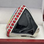SQUARE ADD YOUR LOGO CHAMPION RING --- SILVER BODY, RED STONES, 2 ENGRAVABLE SIDES (Item #59-176) - Image 2