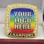 SQUARE ADD YOUR LOGO CHAMPION RING --- GOLD BODY, CLEAR STONES, 2 ENGRAVABLE SIDES (Item #58-180) - Image 3