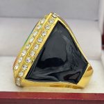 SQUARE ADD YOUR LOGO CHAMPION RING --- GOLD BODY, CLEAR STONES, 2 ENGRAVABLE SIDES (Item #58-180) - Image 2