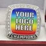 SQUARE ADD YOUR LOGO CHAMPION RING --- SILVER BODY, CLEAR STONES, 2 ENGRAVABLE SIDES (Item #59-180) - Image 3