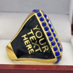SQUARE ADD YOUR LOGO CHAMPION RING --- GOLD BODY, BLUE STONES, 2 ENGRAVABLE SIDES (Item #58-184) - Image 4