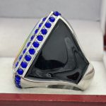 SQUARE ADD YOUR LOGO FINALIST RING --- SILVER BODY, BLUE STONES, 2 ENGRAVABLE SIDES (Item #58-181) - Image 4