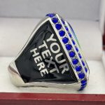 SQUARE ADD YOUR LOGO CHAMPION RING --- SILVER BODY, BLUE STONES, 2 ENGRAVABLE SIDES (Item #59-184) - Image 4