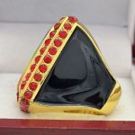 SQUARE ADD YOUR LOGO RING --- GOLD BODY, RED STONES, 2 ENGRAVABLE SIDES (Item #58-200) - Image 2