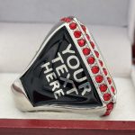 SQUARE ADD YOUR LOGO RING --- SILVER BODY, RED STONES, 2 ENGRAVABLE SIDES (Item #58-197) - Image 4