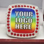 SQUARE ADD YOUR LOGO RING --- SILVER BODY, RED STONES, 2 ENGRAVABLE SIDES (Item #58-197) - Image 3
