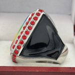 SQUARE ADD YOUR LOGO RING --- SILVER BODY, RED STONES, 2 ENGRAVABLE SIDES (Item #58-197) - Image 2