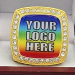 SQUARE ADD YOUR LOGO RING --- GOLD BODY, CLEAR STONES, 2 ENGRAVABLE SIDES (Item #58-204) - Image 3