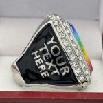 SQUARE ADD YOUR LOGO RING --- SILVER BODY, CLEAR STONES, 2 ENGRAVABLE SIDES (Item #58-201) - Image 4