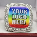 SQUARE ADD YOUR LOGO RING --- SILVER BODY, CLEAR STONES, 2 ENGRAVABLE SIDES (Item #58-201) - Image 3