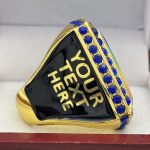 SQUARE ADD YOUR LOGO RING --- GOLD BODY, BLUE STONES, 2 ENGRAVABLE SIDES (Item #58-208) - Image 4