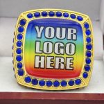 SQUARE ADD YOUR LOGO RING --- GOLD BODY, BLUE STONES, 2 ENGRAVABLE SIDES (Item #58-208) - Image 3
