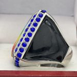 SQUARE ADD YOUR LOGO RING --- SILVER BODY, BLUE STONES, 2 ENGRAVABLE SIDES (Item #58-205) - Image 2