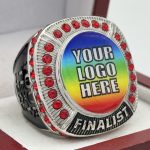 ROUND ADD YOUR LOGO FINALIST RING --- SILVER BODY, RED STONES, 2 ENGRAVABLE SIDES (Item #58-161)
