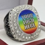 ROUND ADD YOUR LOGO RING --- SILVER BODY, CLEAR STONES, 2 ENGRAVABLE SIDES (Item #58-189)