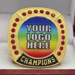 ROUND ADD YOUR LOGO CHAMPION RING --- GOLD BODY, RED STONES, 2 ENGRAVABLE SIDES (Item #58-164) - Image 3