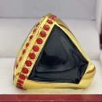ROUND ADD YOUR LOGO CHAMPION RING --- GOLD BODY, RED STONES, 2 ENGRAVABLE SIDES (Item #58-164) - Image 2