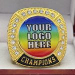 ROUND ADD YOUR LOGO CHAMPION RING --- GOLD BODY, CLEAR STONES, 2 ENGRAVABLE SIDES (Item #58-168) - Image 3