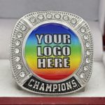 ROUND ADD YOUR LOGO CHAMPION RING --- SILVER BODY, CLEAR STONES, 2 ENGRAVABLE SIDES (Item #59-168) - Image 3