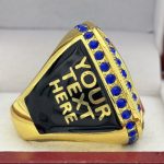 ROUND ADD YOUR LOGO CHAMPION RING --- GOLD BODY, BLUE STONES, 2 ENGRAVABLE SIDES (Item #58-172) - Image 4