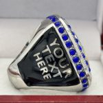 ROUND ADD YOUR LOGO FINALIST RING --- SILVER BODY, BLUE STONES, 2 ENGRAVABLE SIDES (Item #58-169) - Image 4