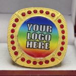 ROUND ADD YOUR LOGO RING --- GOLD BODY, RED STONES, 2 ENGRAVABLE SIDES (Item #58-188) - Image 3