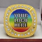 ROUND ADD YOUR LOGO RING --- GOLD BODY, CLEAR STONES, 2 ENGRAVABLE SIDES (Item #58-192) - Image 3