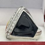 ROUND ADD YOUR LOGO RING --- SILVER BODY, CLEAR STONES, 2 ENGRAVABLE SIDES (Item #58-189) - Image 2